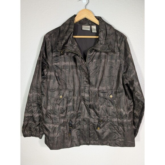 Zenergy by Chicos 3 Jacket Mottled Bronze Brown XL Zip Snap Pockets Cinch N92 - Picture 1 of 7